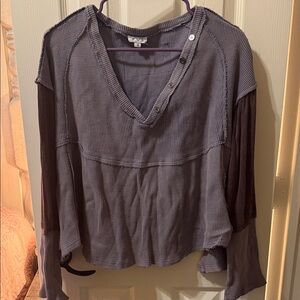 POL Layered Waffle-Knit Long Sleeve Top in Washed Purple